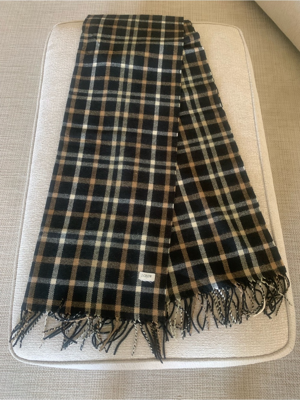 J. Crew Black, Brown & Cream Plaid Wool Scarf